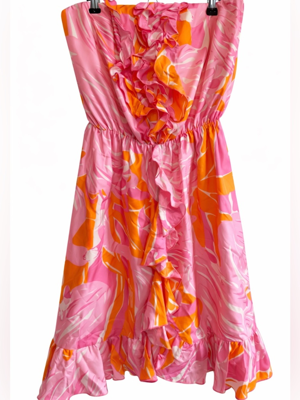Lilly Pulitzer Tiernan Silk Hotty Pink Fan Dance Flamingo Strapless Dress - 8